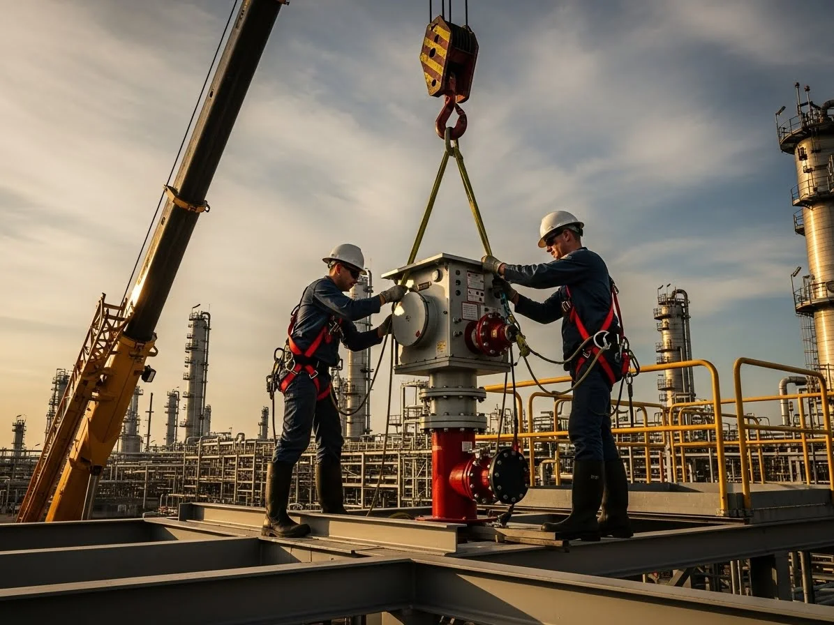 Técnicos instalando monitores contra incendios